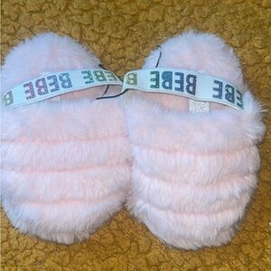 bebe Pink Furry Kids Slippers
